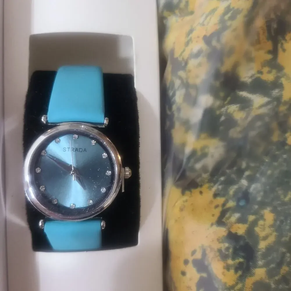 Strada Genoa Women’s Watch & Scarf Gift Set Teal Band Boxed New Japan Movement